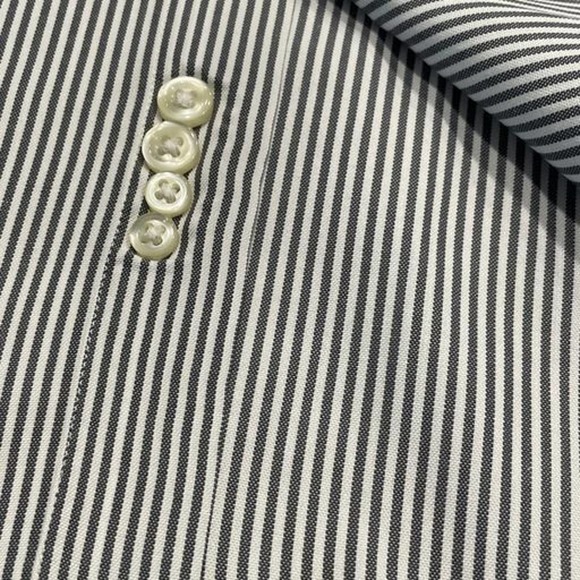 LAND' END Size 15 1/2 Mens Shirt Gray White Button Down Stripe Long Sleeve - Picture 7 of 9